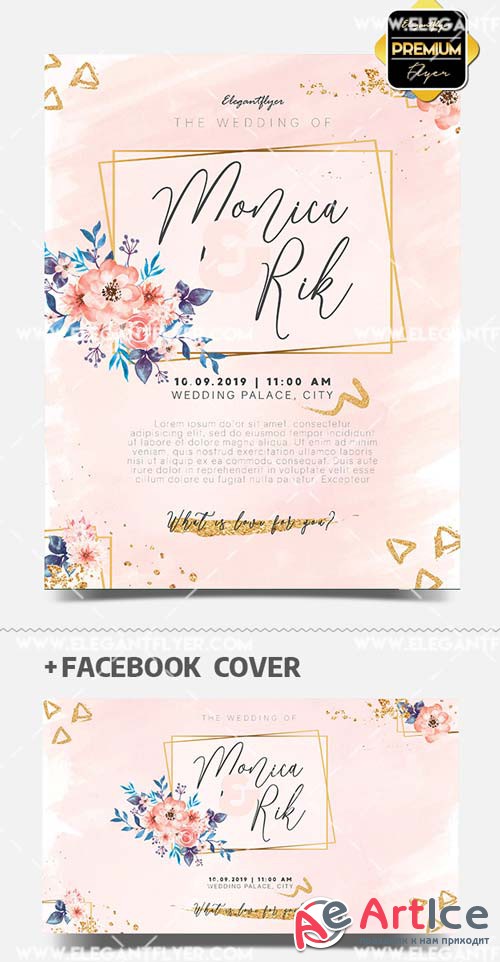 Watercolor Wedding Invitation V1 2019 PSD Flyer Template + Facebook Cover + Instagram Post