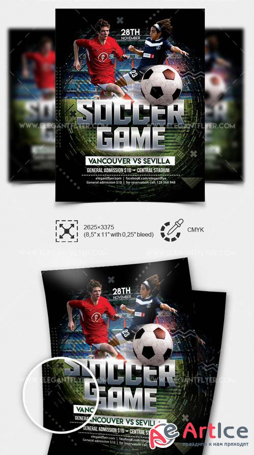 Soccer Game V3 2019 PSD Flyer Template + Facebook Cover + Instagram Post