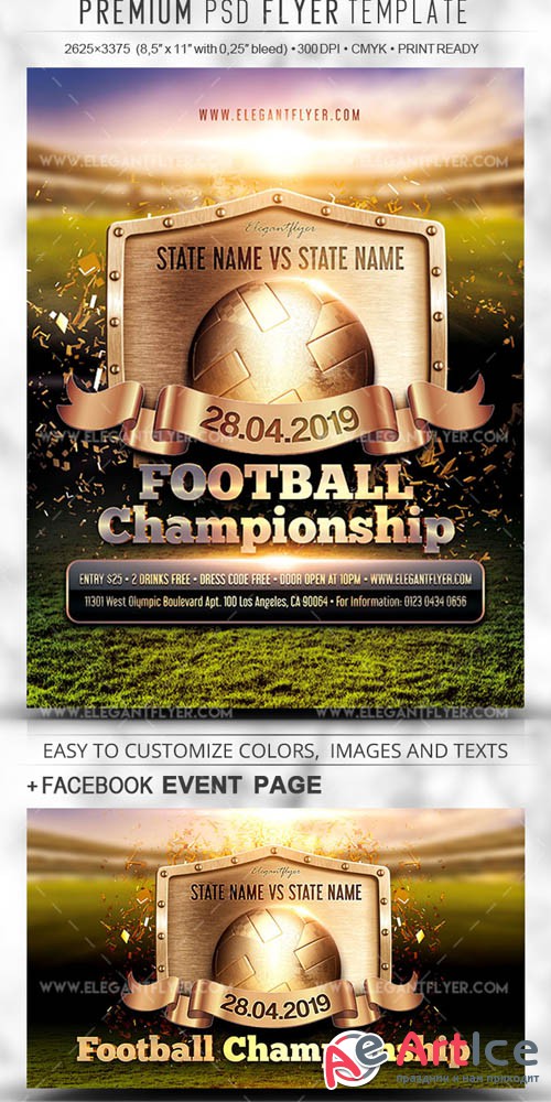 Football Championship V5 2019 Flyer PSD Template + Facebook Cover + Instagram Post