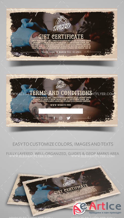 Tattoo Salon V1 2019 Gift Certificate Template in PSD