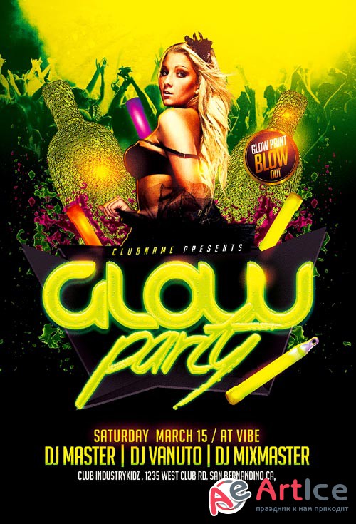 Glow Party psd flyer template