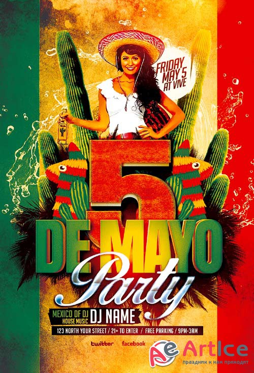 Mexican Party psd flyer template