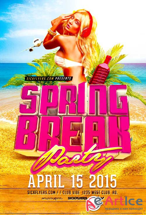 Spring Break Party psd flyer template