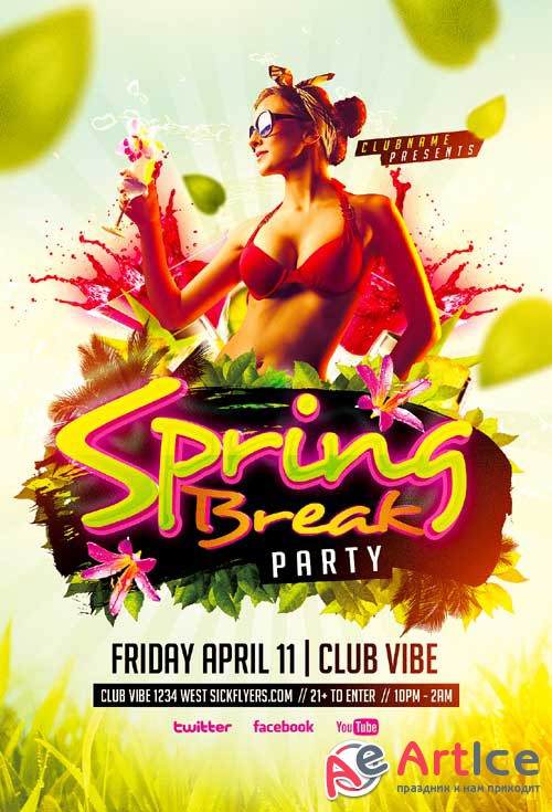 Spring Break Party psd flyer template