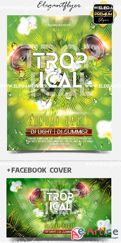 Tropical Sunday V1 2019 Flyer PSD Template + Facebook Cover + Instagram Post