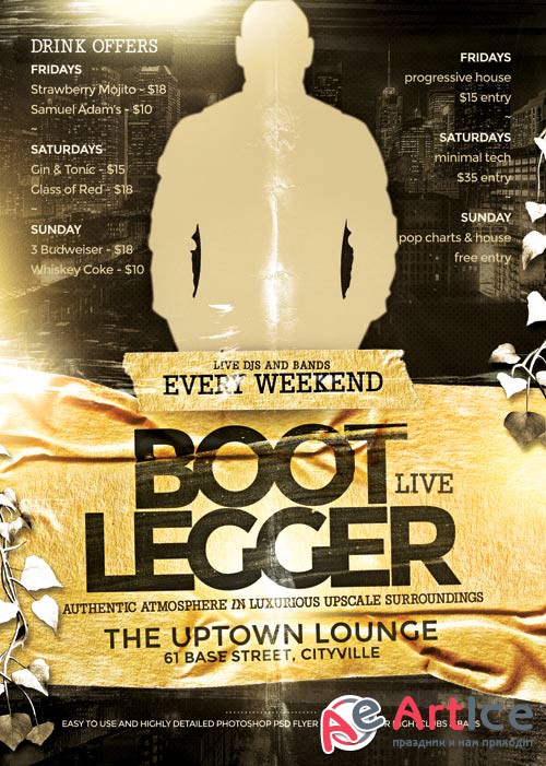 Boot legger psd flyer template