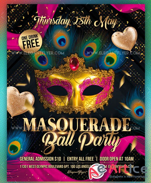 Masquerade Ball Party V1 2019 Premium Flyer Template in PSD