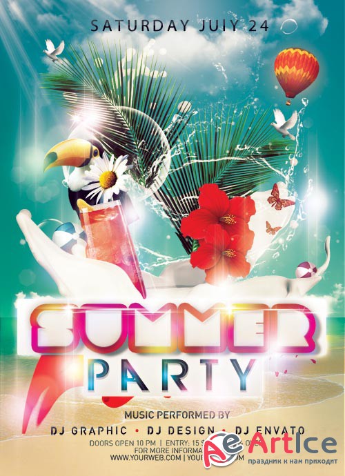 Summer party psd flyer template