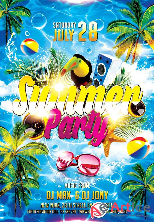 Summer sea party psd flyer template