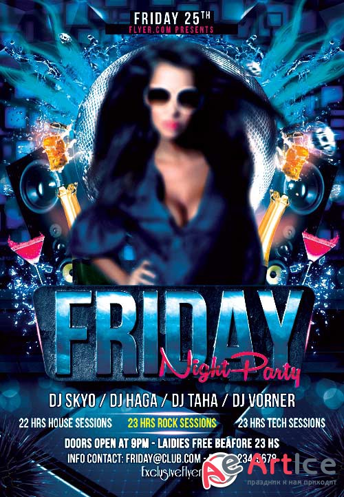 Friday night party psd flyer template