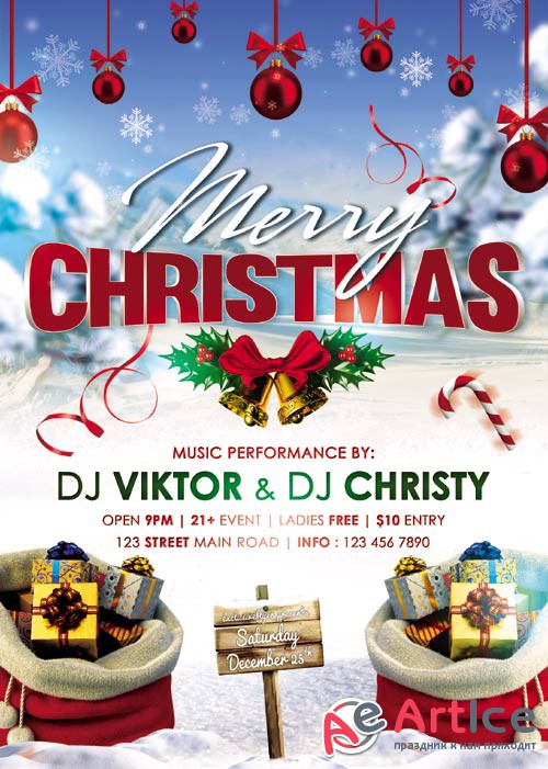 Happy Christmas celebration psd flyer template