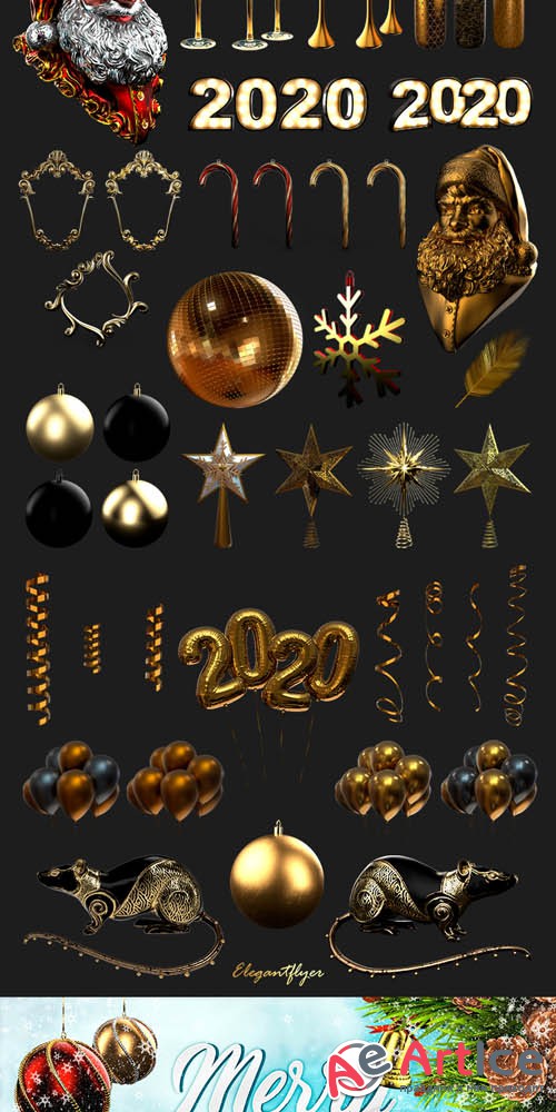 Gold and Black Christmas and New Year V2811 2019 Premium 3d Render Templates